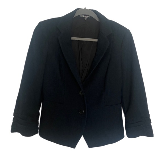 Vintage Express Conservative Ruched Sleeves Lined Business Minimalist Jacket - Picture 2 of 5